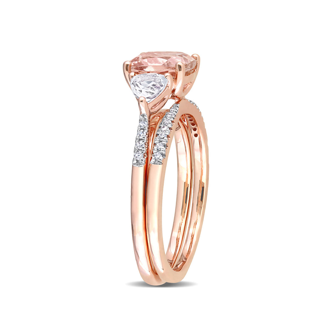 1.65 Carat (ctw) Morganite Bridal Wedding Ring Set in 10K Rose Pink Gold with White Sapphires Image 4