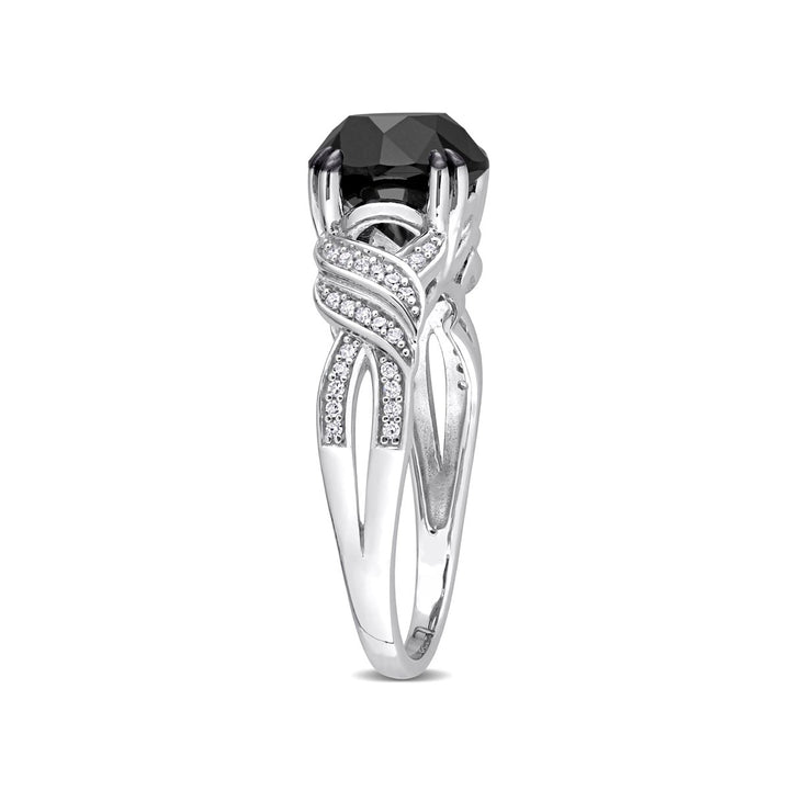 3 1/8 Carat (ctw) Black and White Solitaire Diamond Ring in 10k White Gold Image 2