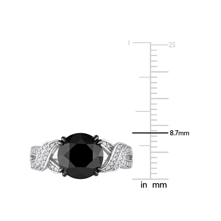 3 1/8 Carat (ctw) Black and White Solitaire Diamond Ring in 10k White Gold Image 3