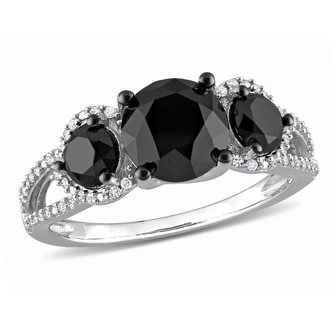 3.00 Carat (ctw) Black and White Diamond Three-Stone Ring in 10k White Gold Image 1