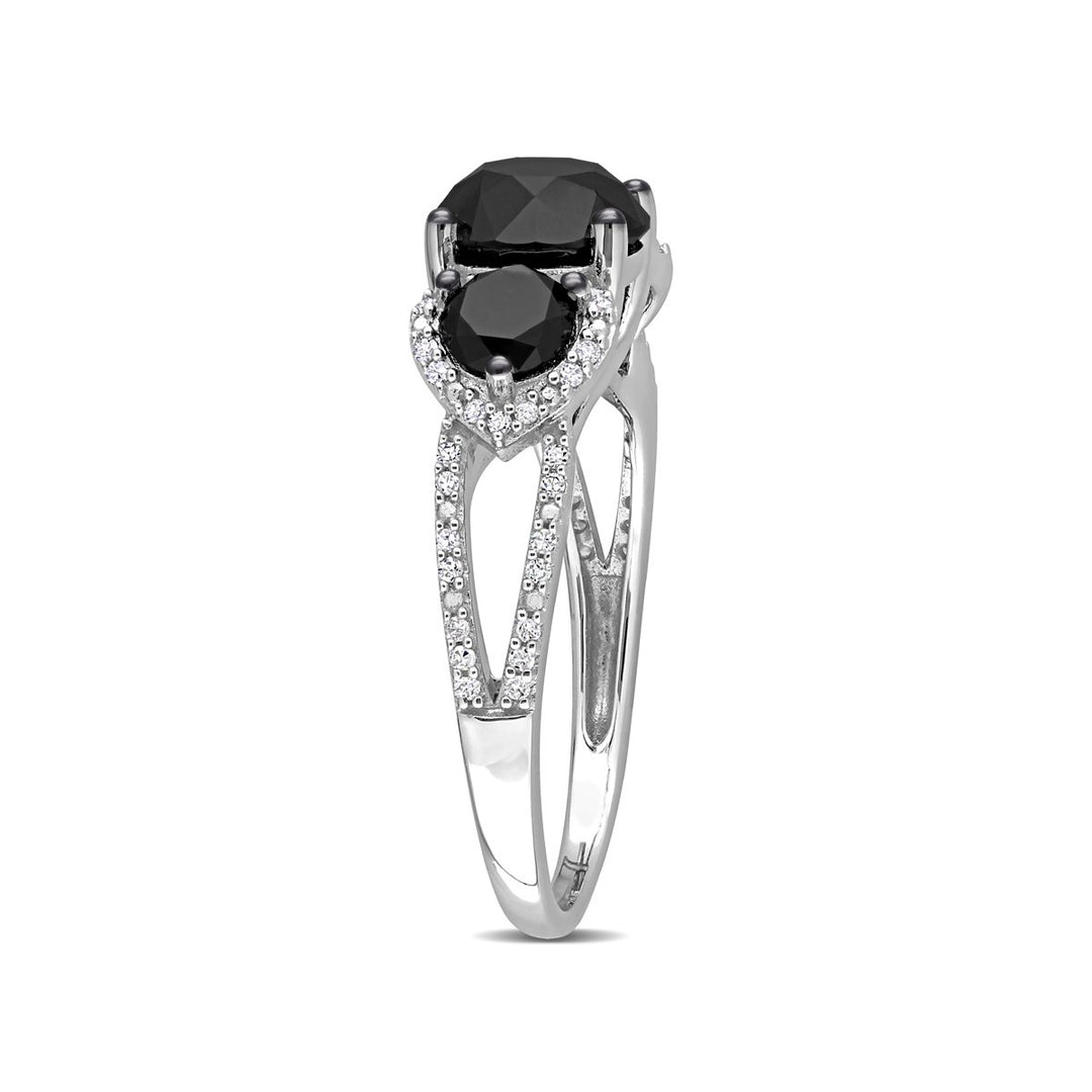 3.00 Carat (ctw) Black and White Diamond Three-Stone Ring in 10k White Gold Image 4