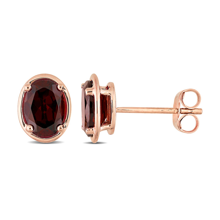 1 7/8 Carat (ctw) Garnet Oval Stud Earrings in 14K Rose Pink Gold Image 1