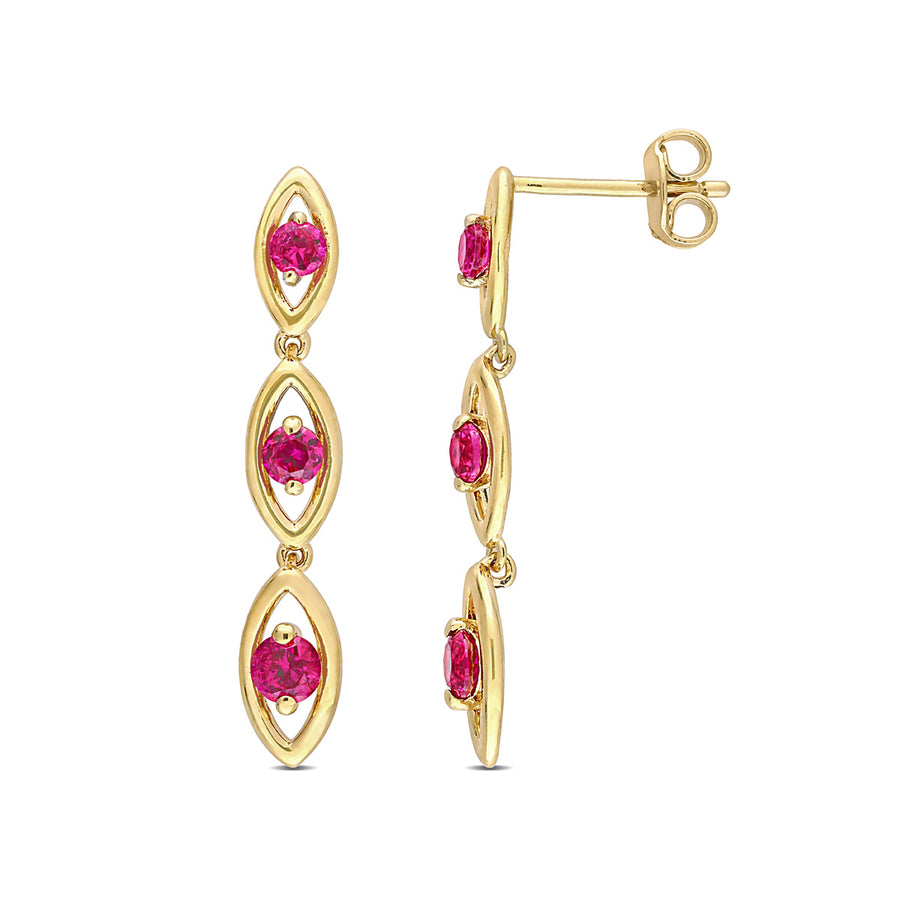 3/4 Carat (ctw) Lab-Created Ruby Earrings in Sterling Silver with Yellow Plating Image 1