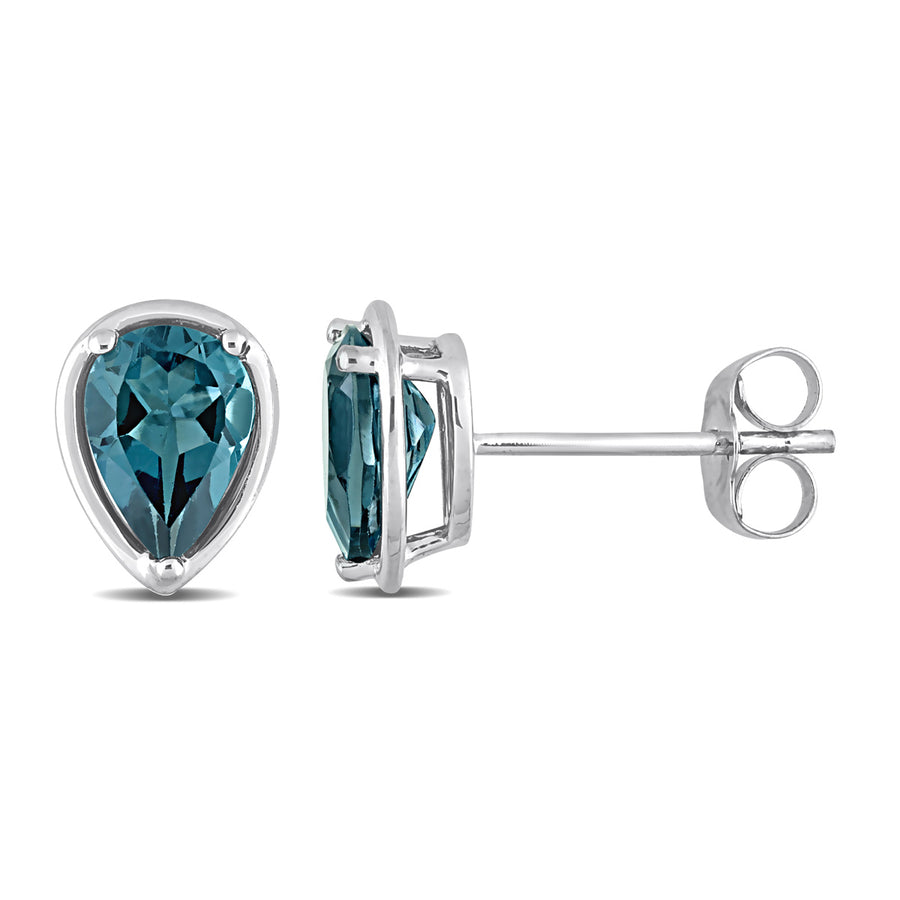 1.80 Carat (ctw) London Blue Topaz Solitaire Pear Earrings in 14K White Gold Image 1