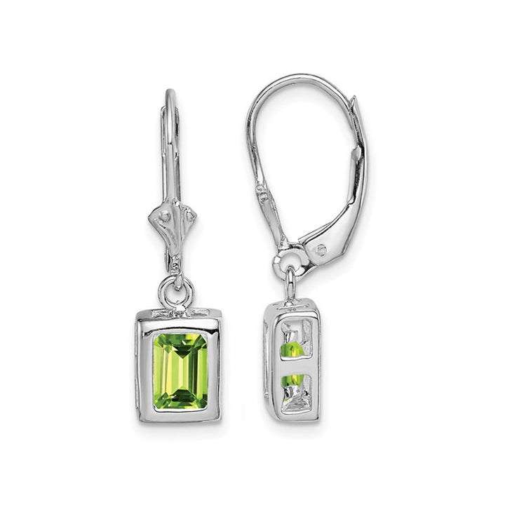 2.00 Carat (ctw) Emerald-Cut Peridot Dangle Leverback Earrings in Sterling Silver Image 1