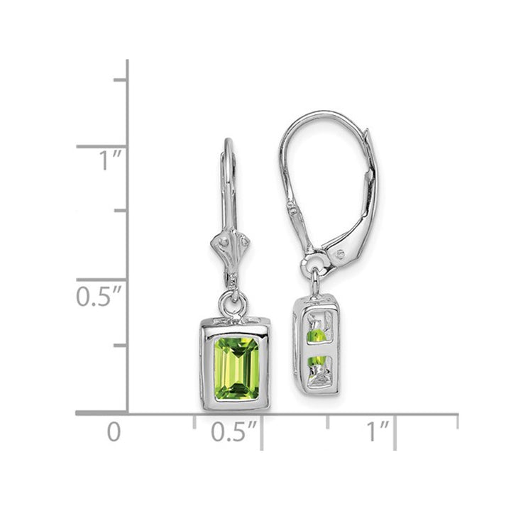 2.00 Carat (ctw) Emerald-Cut Peridot Dangle Leverback Earrings in Sterling Silver Image 2