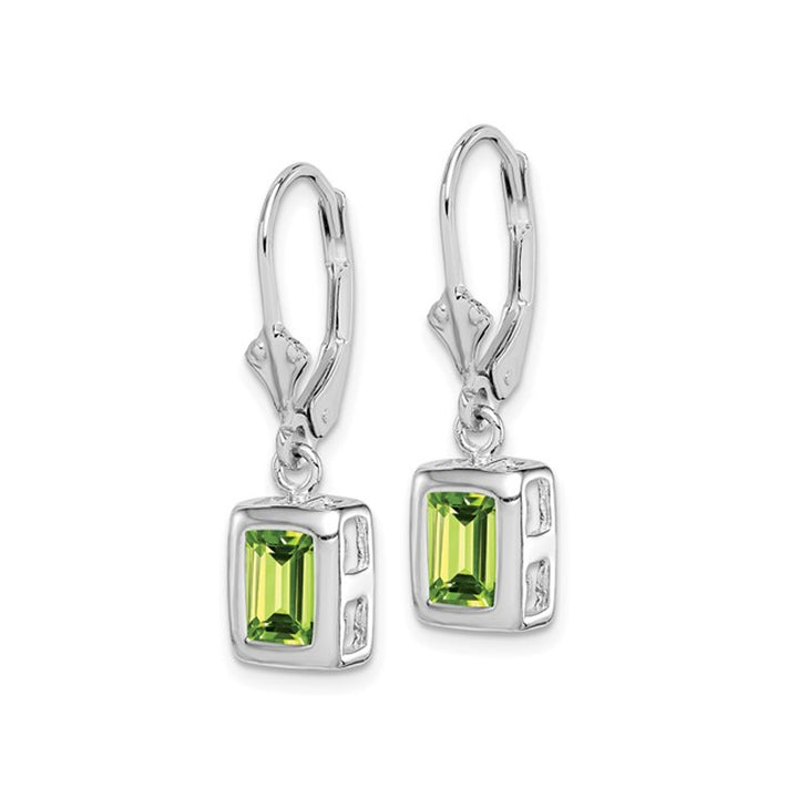 2.00 Carat (ctw) Emerald-Cut Peridot Dangle Leverback Earrings in Sterling Silver Image 4