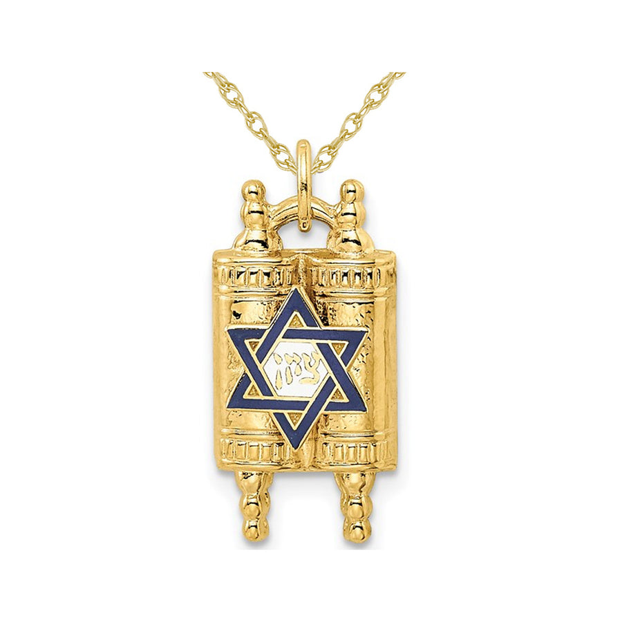 14K Gold Polished Torah Charm Pendant Necklace with Chain Image 1