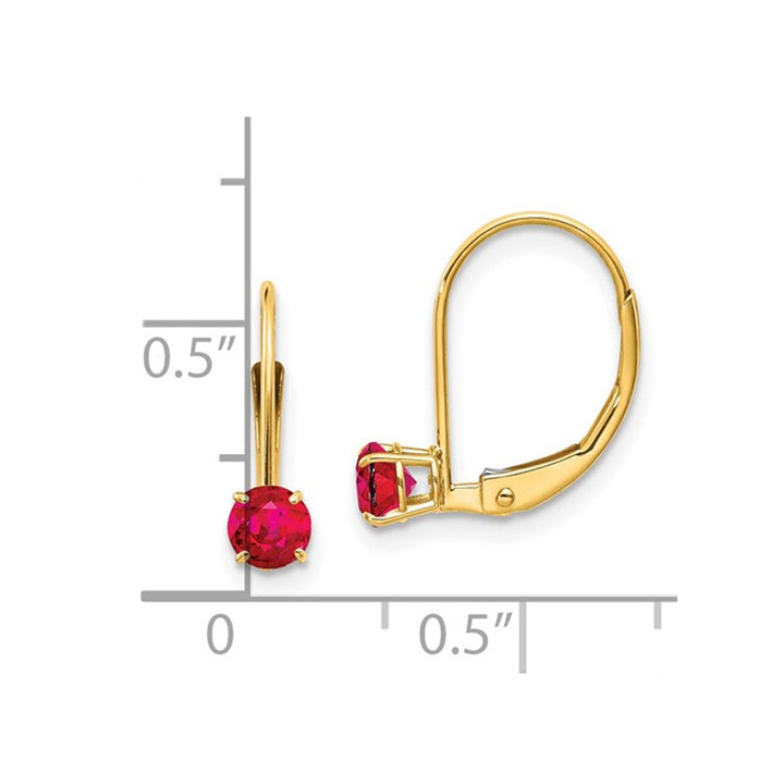 Natural Red Ruby 3/4 Carat (ctw) Leverback Earrings in 14K Yellow Gold Image 2