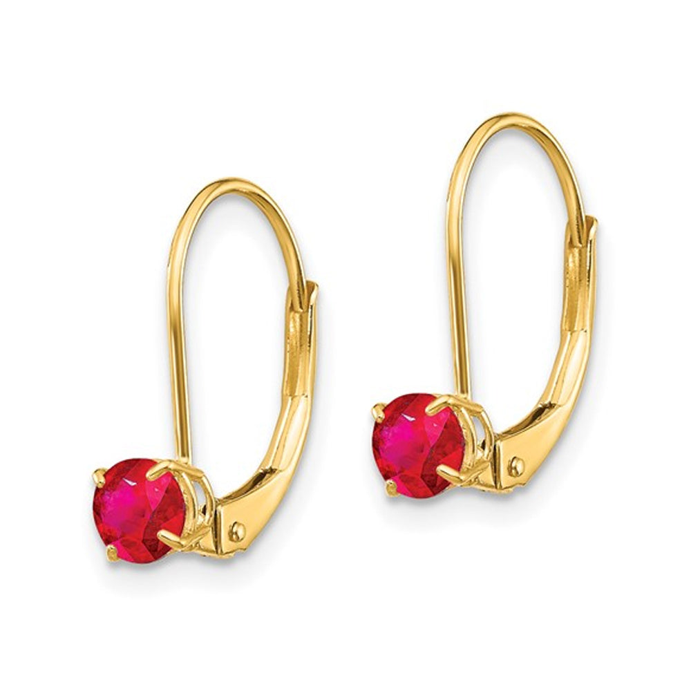 Natural Red Ruby 3/4 Carat (ctw) Leverback Earrings in 14K Yellow Gold Image 3