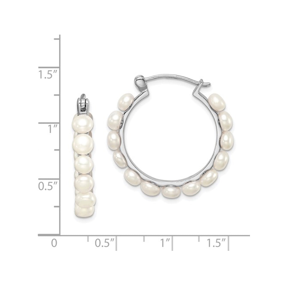 White Freshwater Cultured 4-5mm Pearl Hoop Earrings in Sterling Silver Image 2