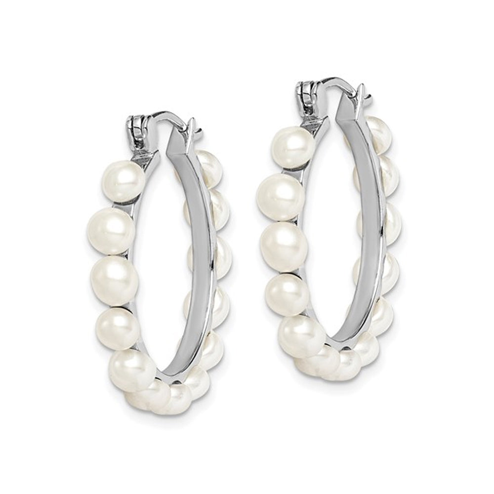 White Freshwater Cultured 4-5mm Pearl Hoop Earrings in Sterling Silver Image 4