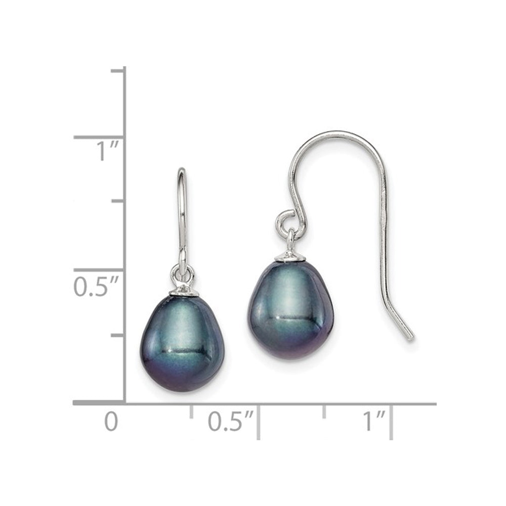 Black Freshwater Cultured Pearl 8-9mm Dangle Earrings in Sterling Silver Image 2