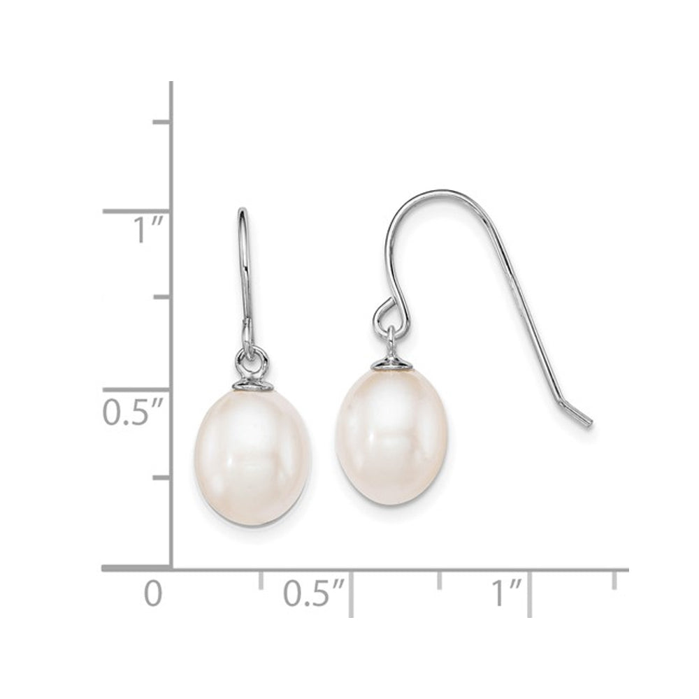 White Freshwater Cultured Pearl 8-9mm Dangle Earrings in Sterling Silver Image 2