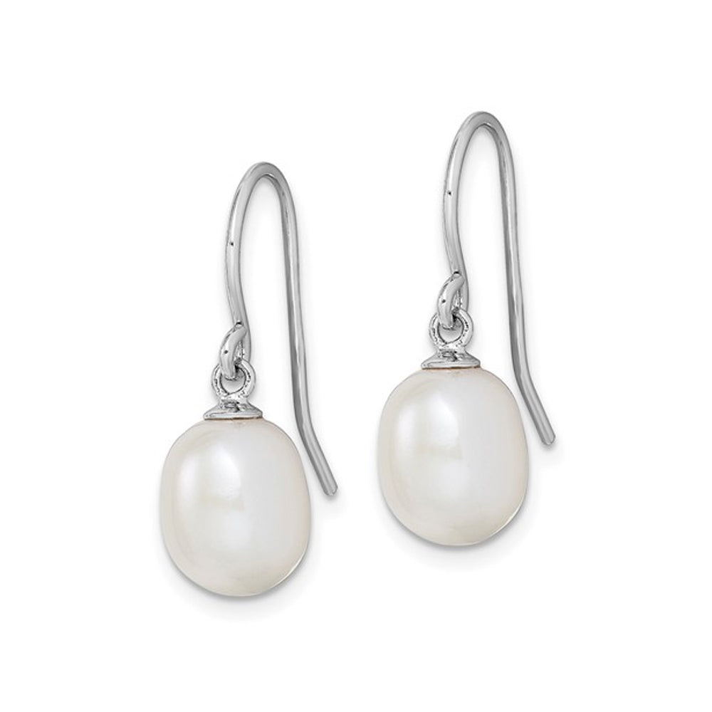 White Freshwater Cultured Pearl 8-9mm Dangle Earrings in Sterling Silver Image 4