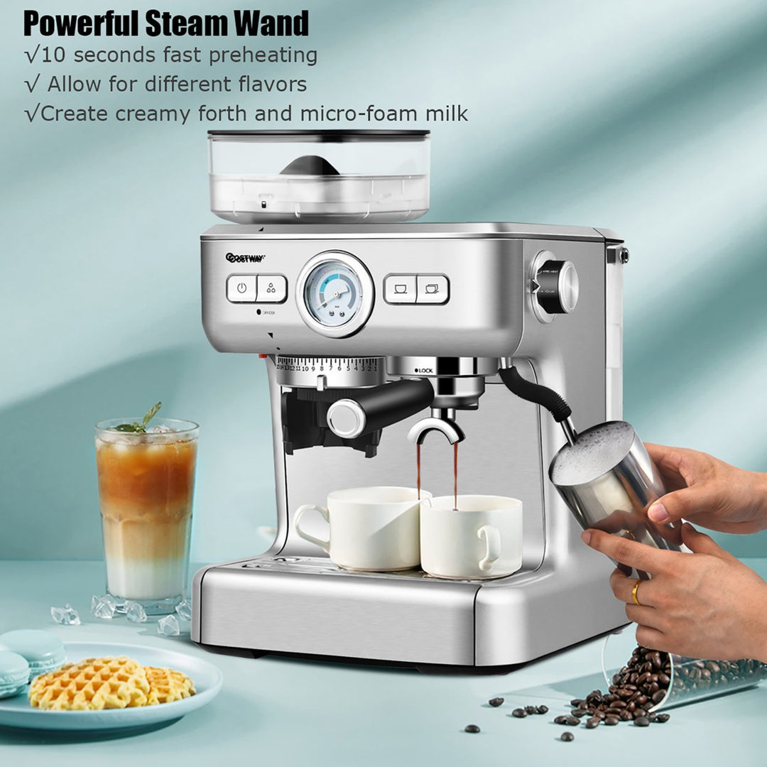 Espresso Cappucino Machine Coffee Maker Stainless Steel w/ Grinder and Steam Wand Image 4