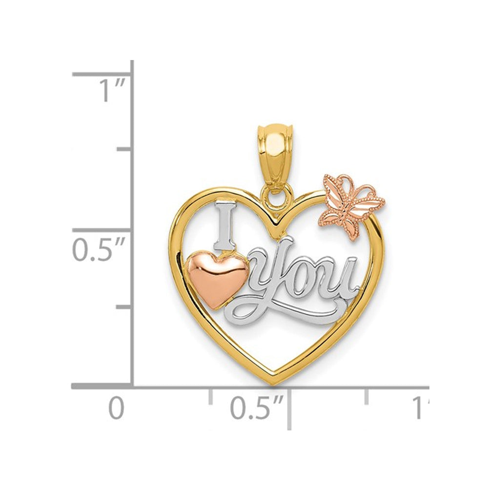 I Love You Heart with Butterfly Pendant Necklace in 14K Yellow and Rose Gold Image 3