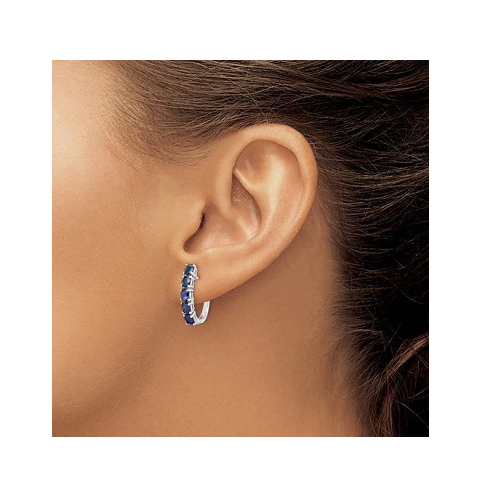 2.00 Carat (ctw) Natural Blue Sapphire Hinged Hoop Earrings in Sterling Silver Image 4