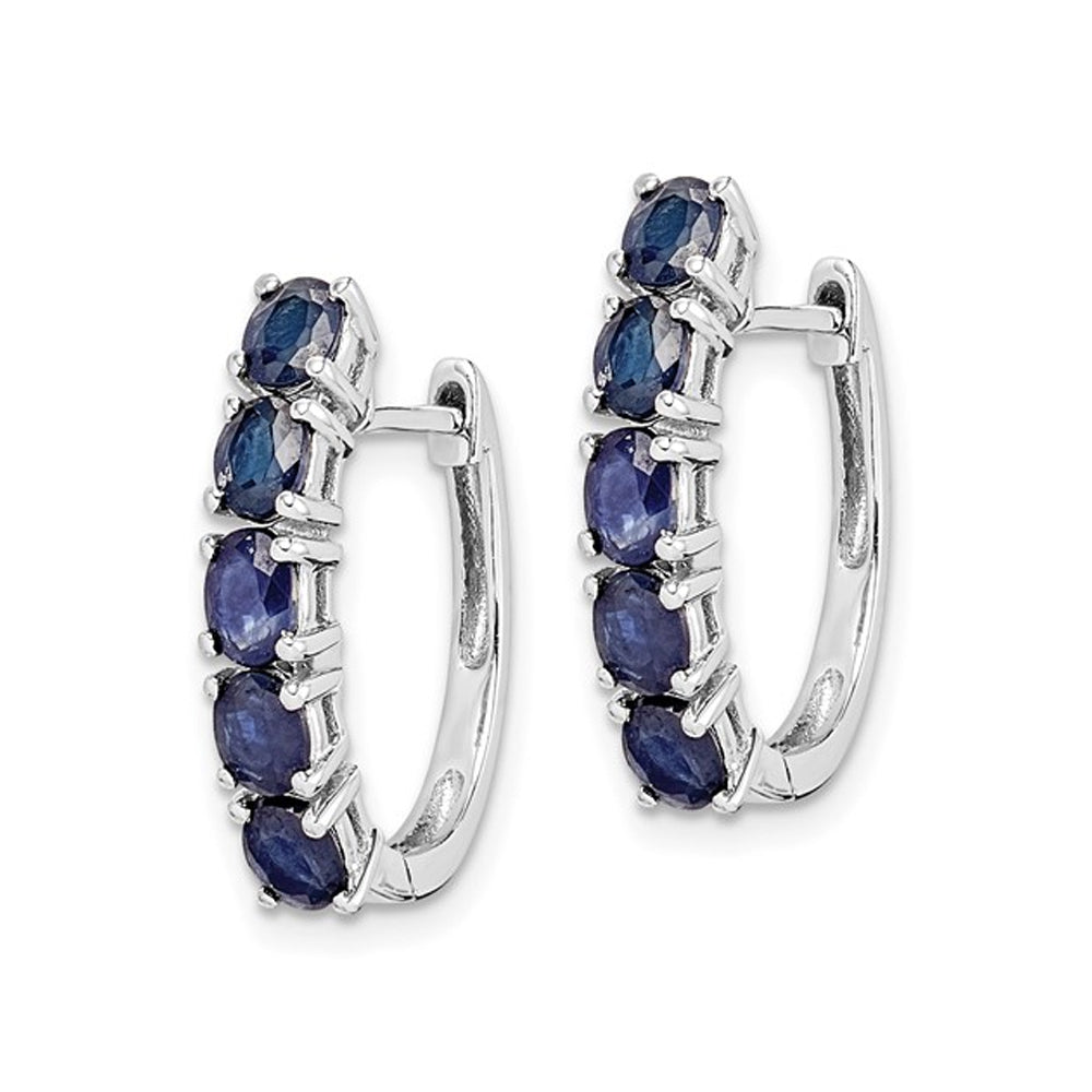 2.00 Carat (ctw) Natural Blue Sapphire Hinged Hoop Earrings in Sterling Silver Image 4