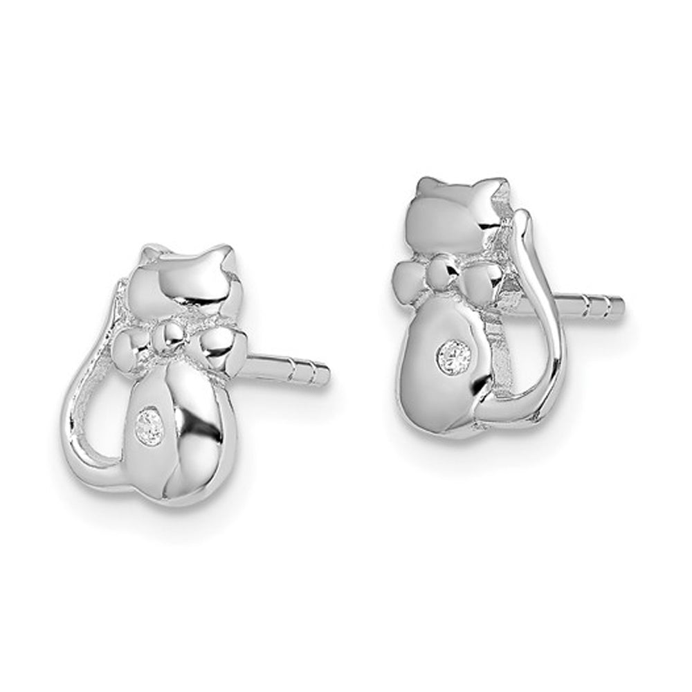 Sterling Silver Polished Kitty Cat Post Earrings with Cz Accent Image 4