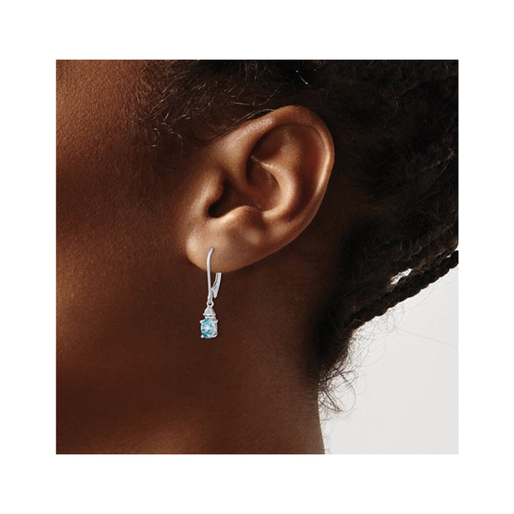 1.00 Carat (ctw) Natural Blue Topaz Leverback Dangle Earrings in Sterling Silver Image 3