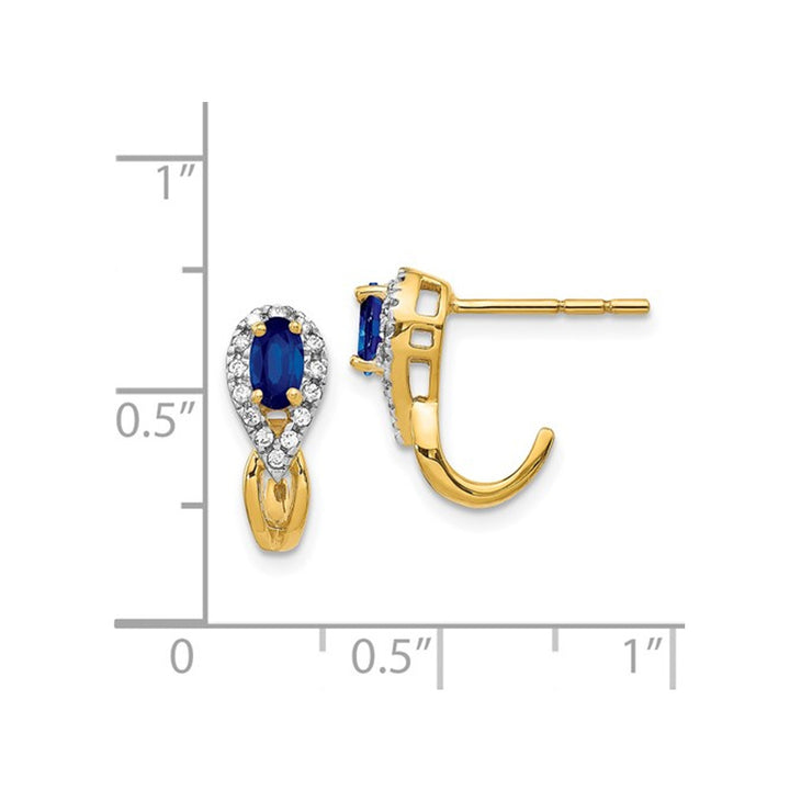7/10 Carat (ctw) Natural Blue Sapphire Earrings in 14K Yellow Gold with Accent Diamonds Image 3