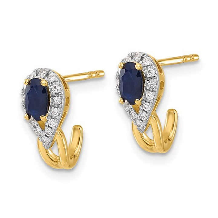 7/10 Carat (ctw) Natural Blue Sapphire Earrings in 14K Yellow Gold with Accent Diamonds Image 4