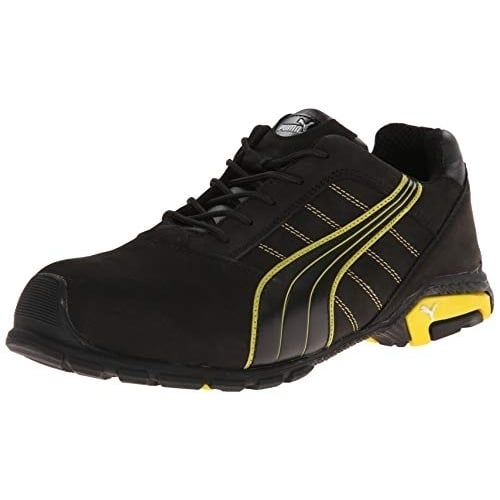 PUMA Safety Mens Amsterdam Low Aluminum Toe ESD Work Shoe Black Yellow 642715 Image 1