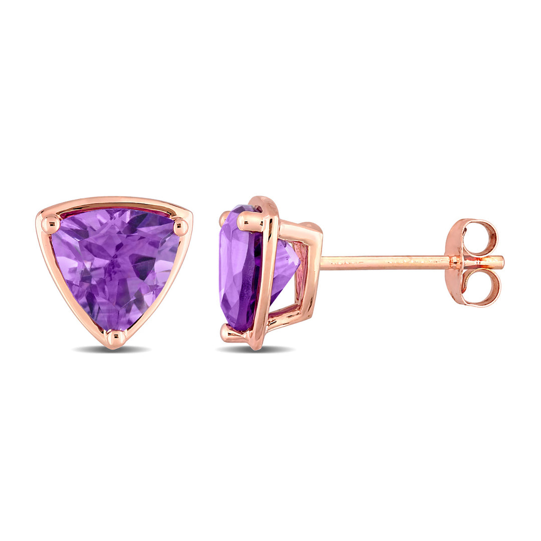 1.90 Carat (ctw) Trillion-Cut Amethyst Solitaire Earrings in 10K Rose Pink Gold Image 1