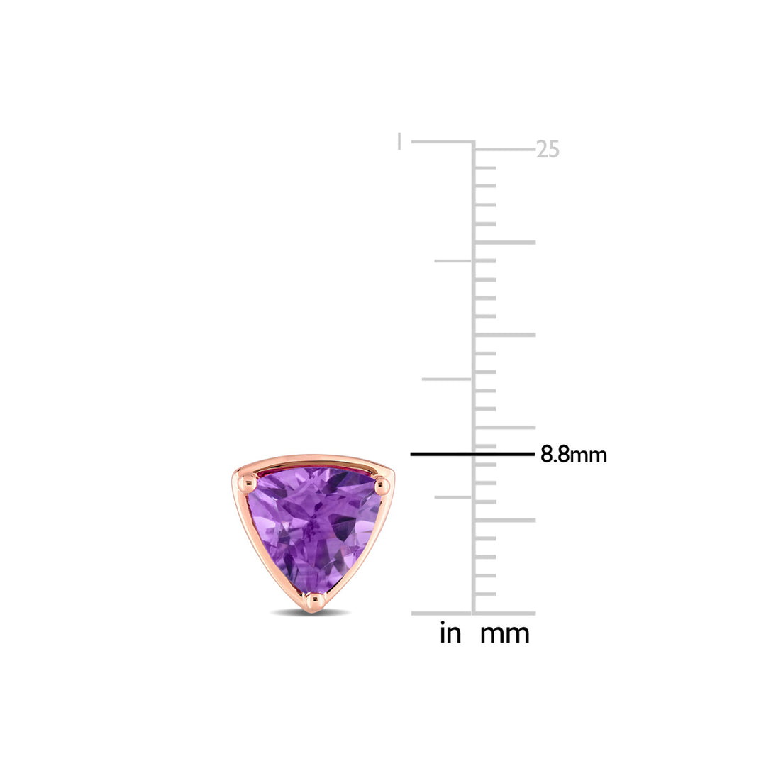 1.90 Carat (ctw) Trillion-Cut Amethyst Solitaire Earrings in 10K Rose Pink Gold Image 3