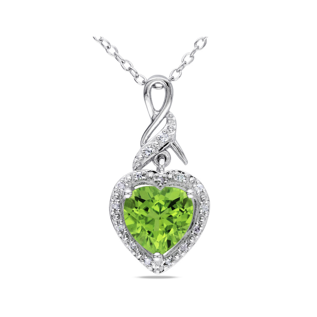 1.65 Carat (ctw) Peridot Heart Pendant Necklace in Sterling Silver with Chain Image 1