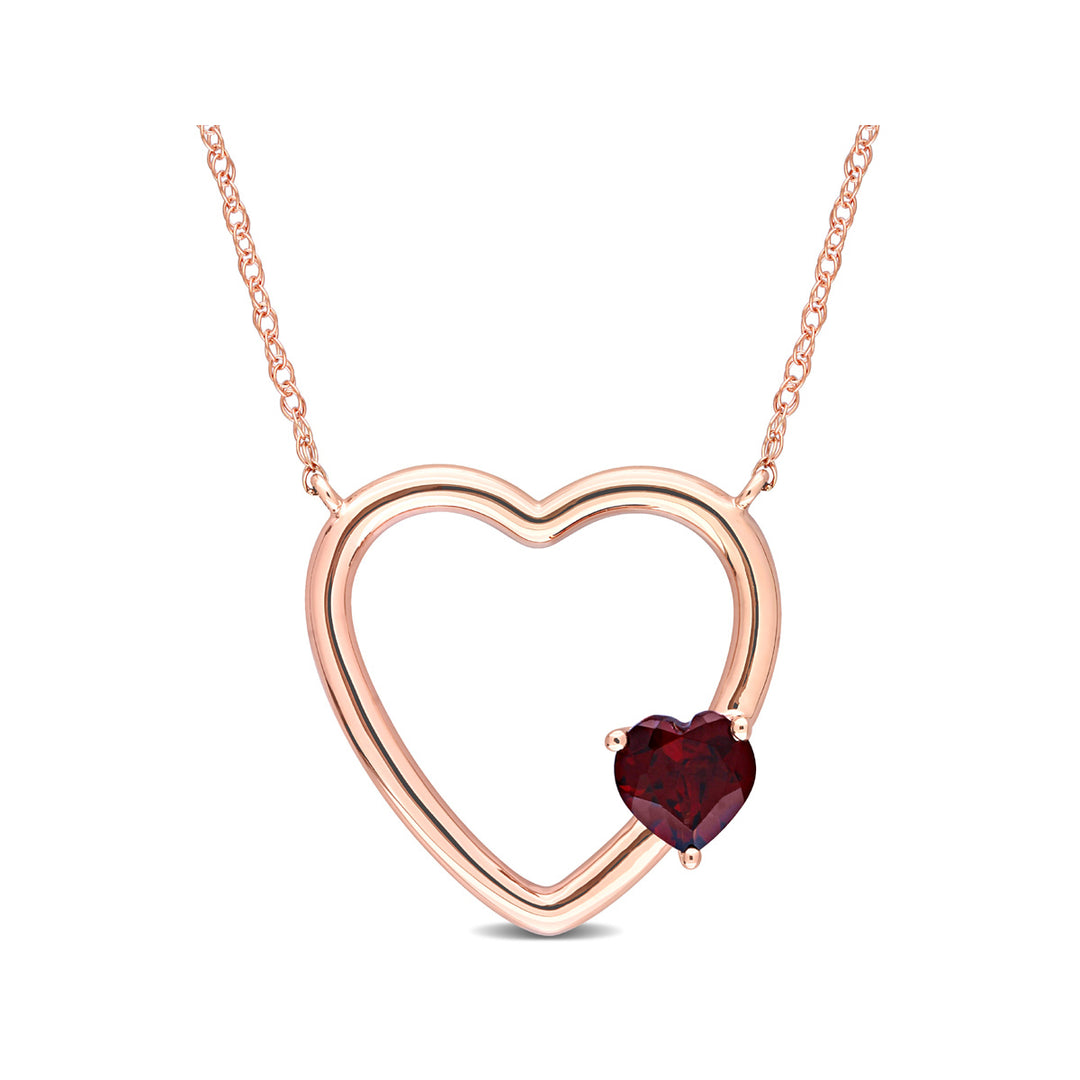 1/2 Carat (ctw) Garnet Open Heart Pendant Necklace in 10K Pink Gold with chain Image 1