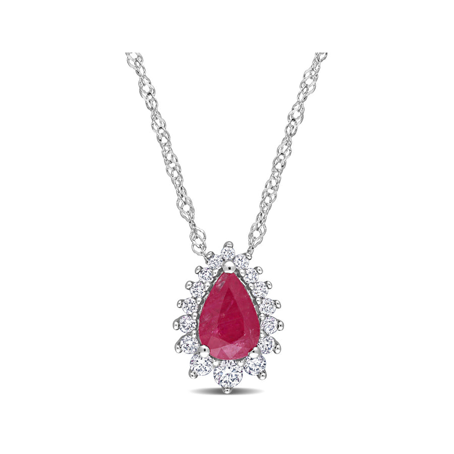 1/2 Carat (ctw) Pear Drop Ruby Pendant Necklace in 14K White Gold with Chain and Diamonds Image 1