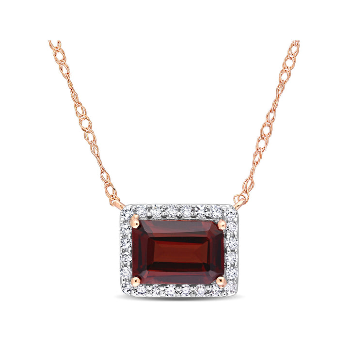 1.25 Carat (ctw) Octagon Garnet Pendant Necklace in 10K Rose Gold with Chain and Diamonds Image 1