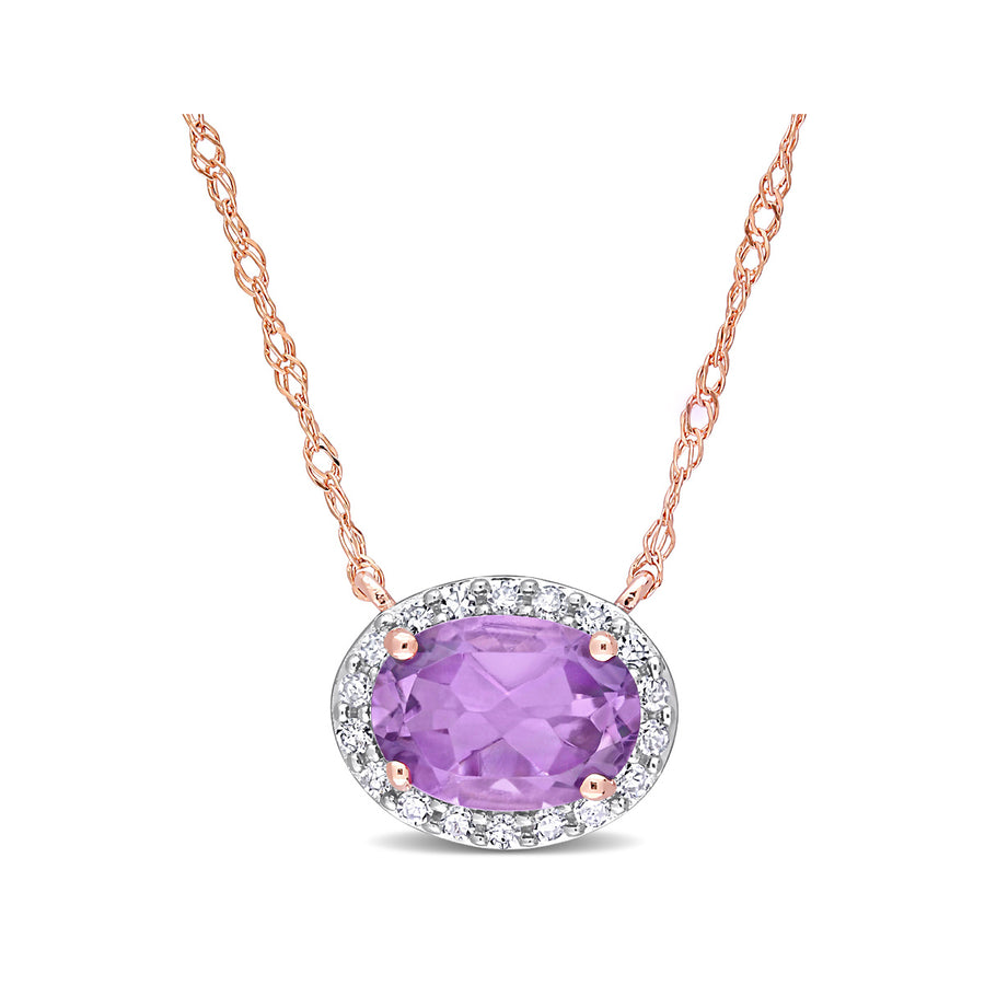 3/4 Carat (ctw) Amethyst Halo Pendant Necklace in 10K Pink Gold with Chain and Diamonds Image 1