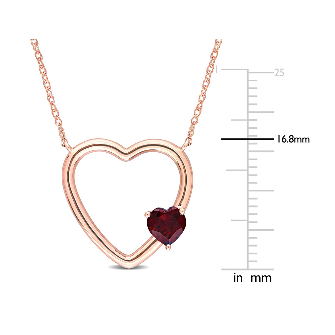 1/2 Carat (ctw) Garnet Open Heart Pendant Necklace in 10K Pink Gold with chain Image 3