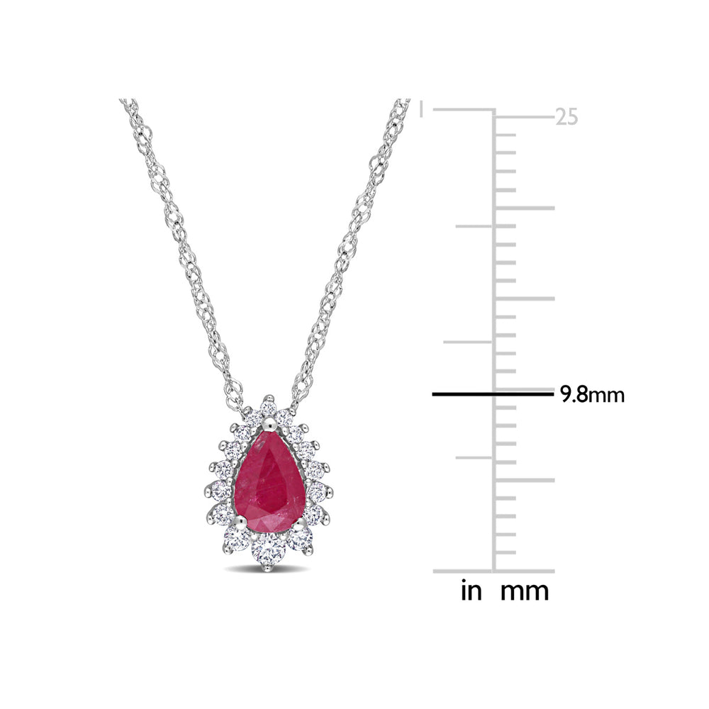 1/2 Carat (ctw) Pear Drop Ruby Pendant Necklace in 14K White Gold with Chain and Diamonds Image 2