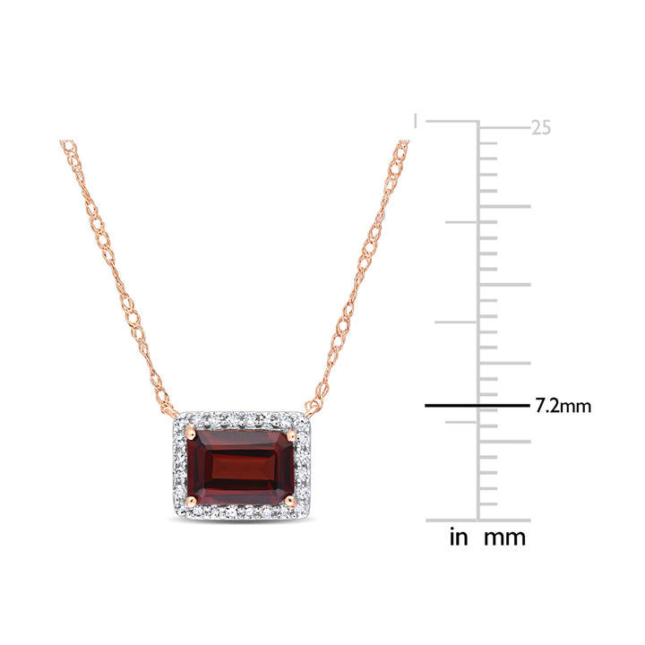 1.25 Carat (ctw) Octagon Garnet Pendant Necklace in 10K Rose Gold with Chain and Diamonds Image 3