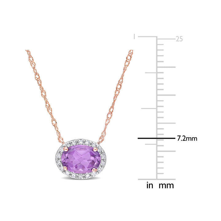 3/4 Carat (ctw) Amethyst Halo Pendant Necklace in 10K Pink Gold with Chain and Diamonds Image 3