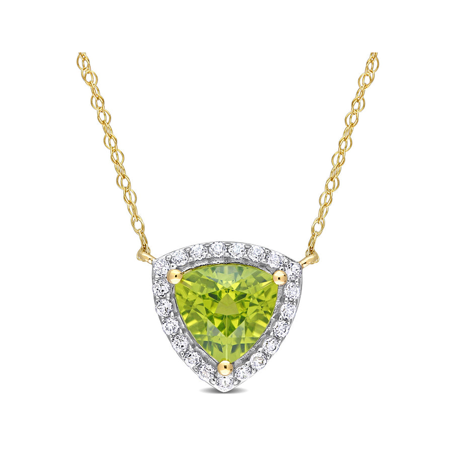1.50 Carat (ctw) Trillion Peridot Pendant Necklace in 10K Yellow Gold with White Topaz and Chain Image 1