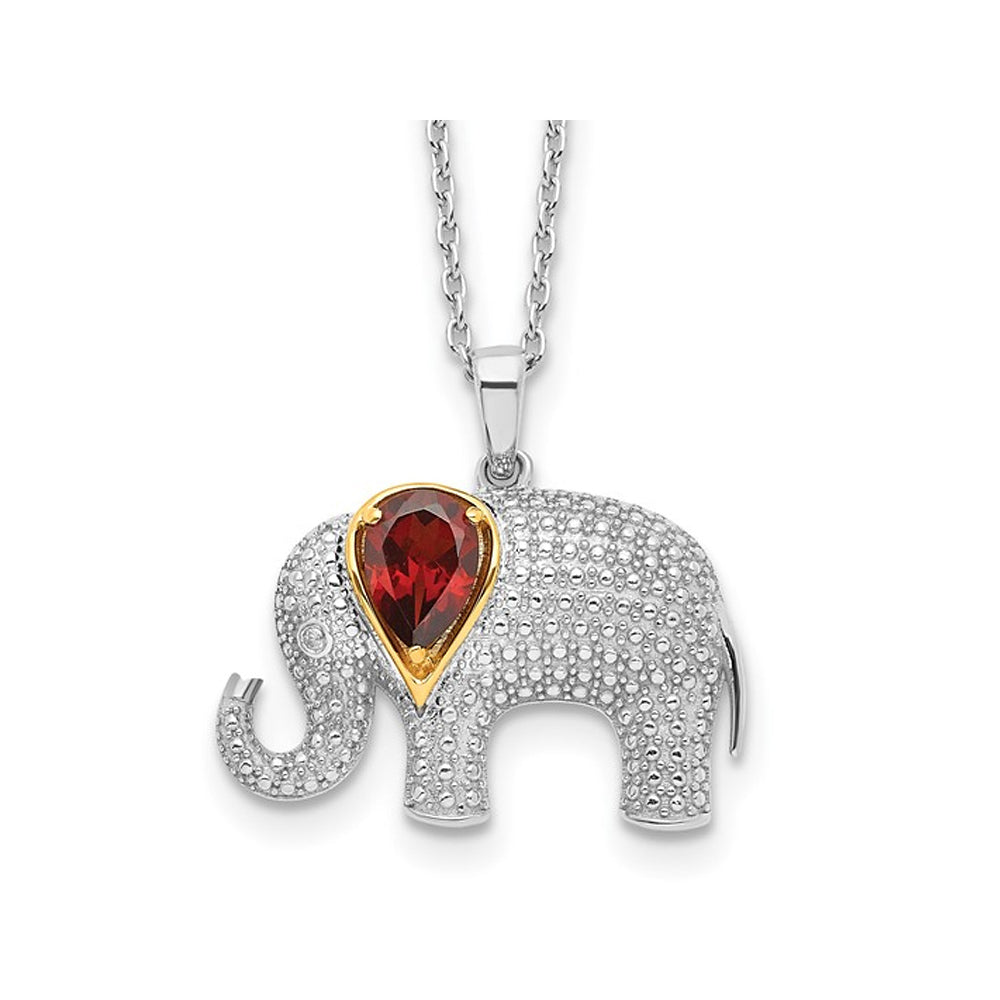 Garnet Elephant Pendant Necklace 9/10 Carat (ctw) in Sterling Silver with Chain Image 1