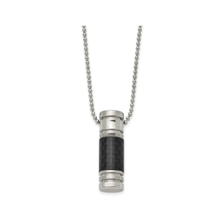 Mens Stainless Steel Carbon Fiber Pendant Necklace with Chain Image 1