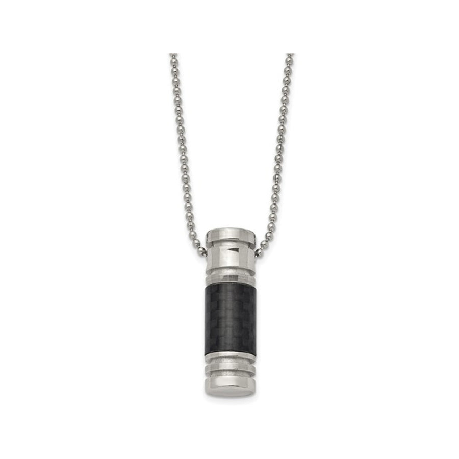 Mens Stainless Steel Carbon Fiber Pendant Necklace with Chain Image 1