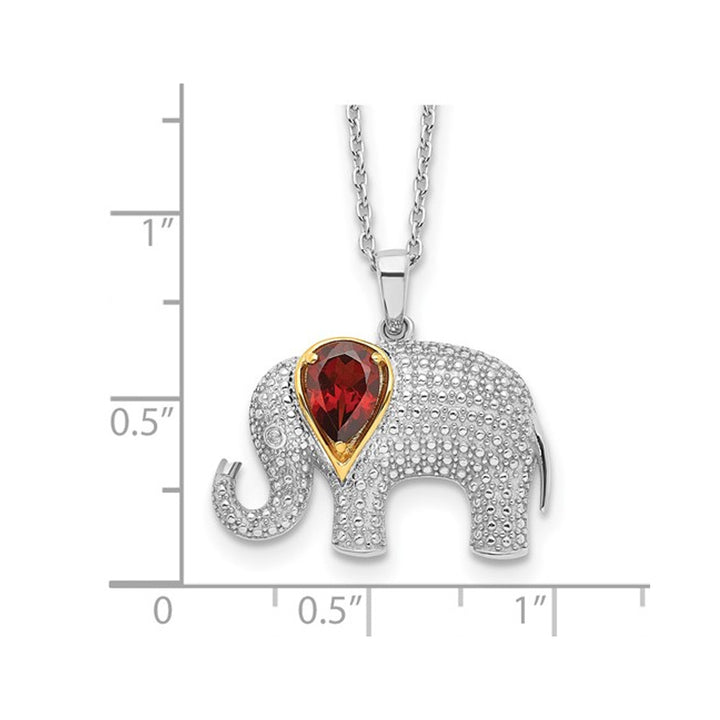 Garnet Elephant Pendant Necklace 9/10 Carat (ctw) in Sterling Silver with Chain Image 2