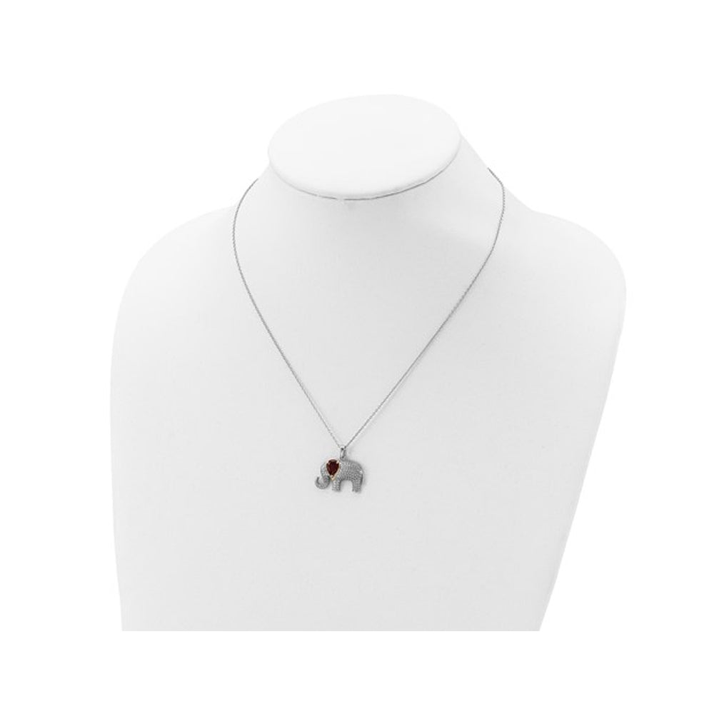 Garnet Elephant Pendant Necklace 9/10 Carat (ctw) in Sterling Silver with Chain Image 3