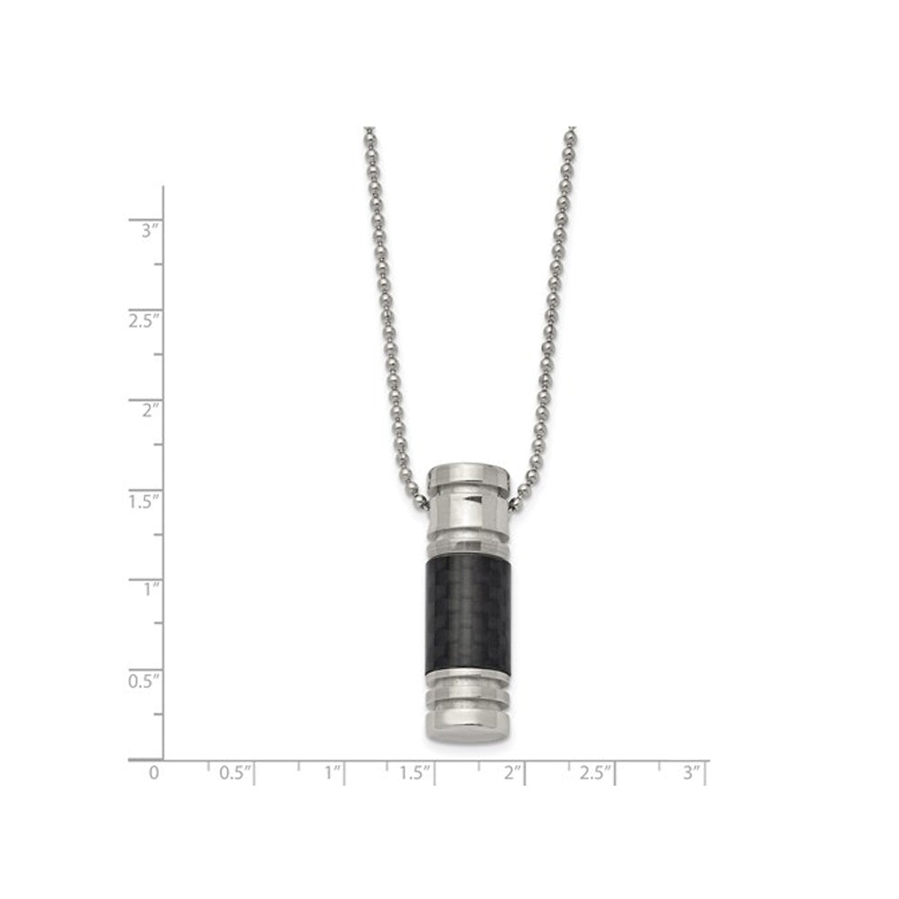 Mens Stainless Steel Carbon Fiber Pendant Necklace with Chain Image 2