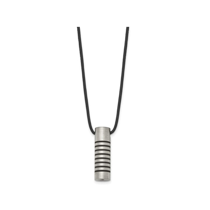 Mens Stainless Steel Pendant Necklace with Black Accent on Cord Image 2