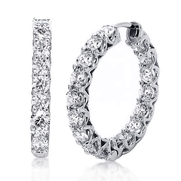 18K White Gold Plated Inside Out Hoop Earrings with Created White Topaz Image 1