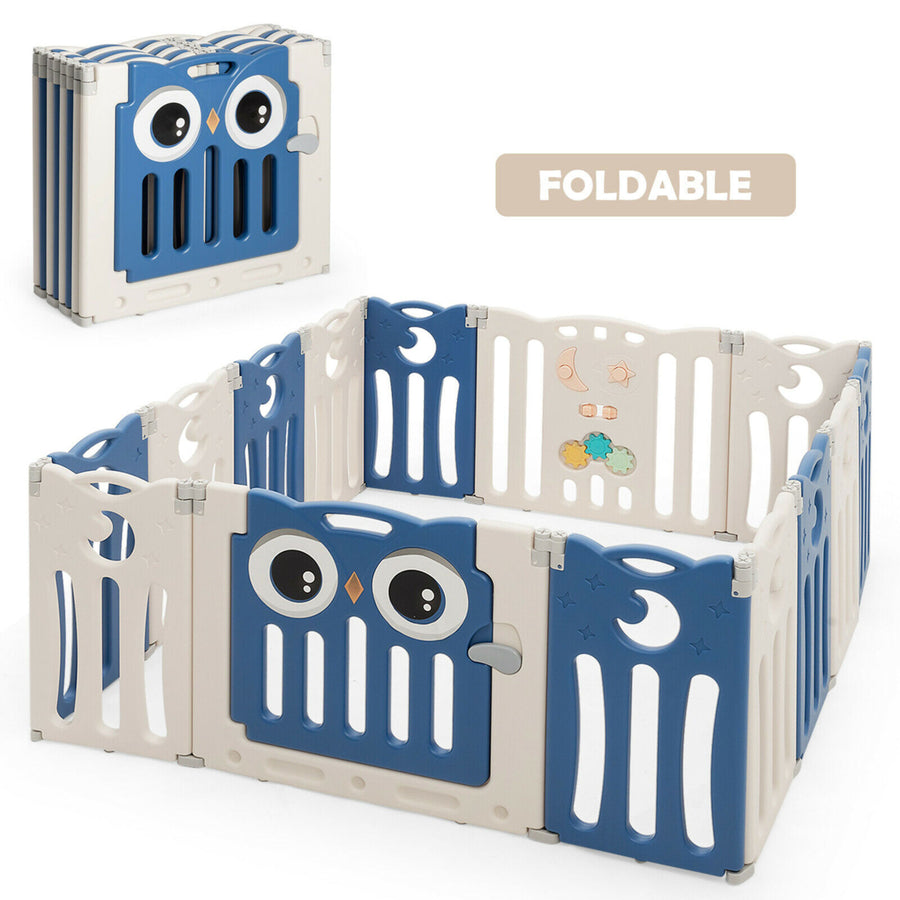 14-Panel Baby Playpen Kids Activity Center Foldable Play Yard w/ Lock Door Image 1