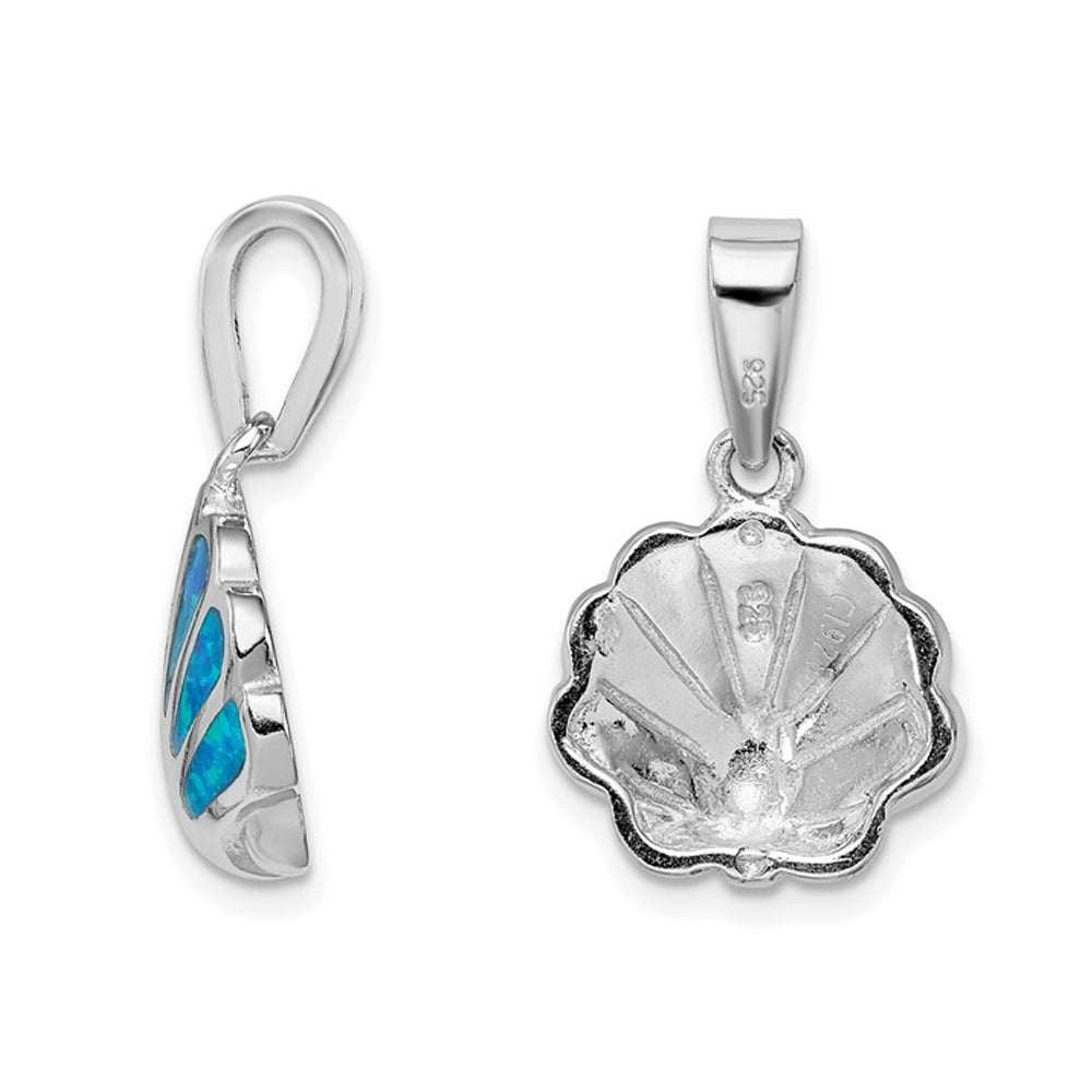 Lab-Created Blue Opal Sea Shell Pendant Necklace in Sterling Silver with Chain Image 3